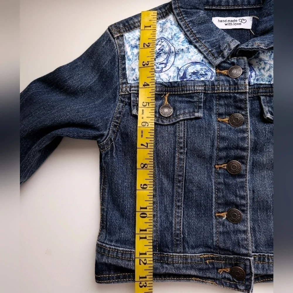 Handmade The Grateful Dead Denim Trucker Jacket in Blue and White Sz 6 NWT